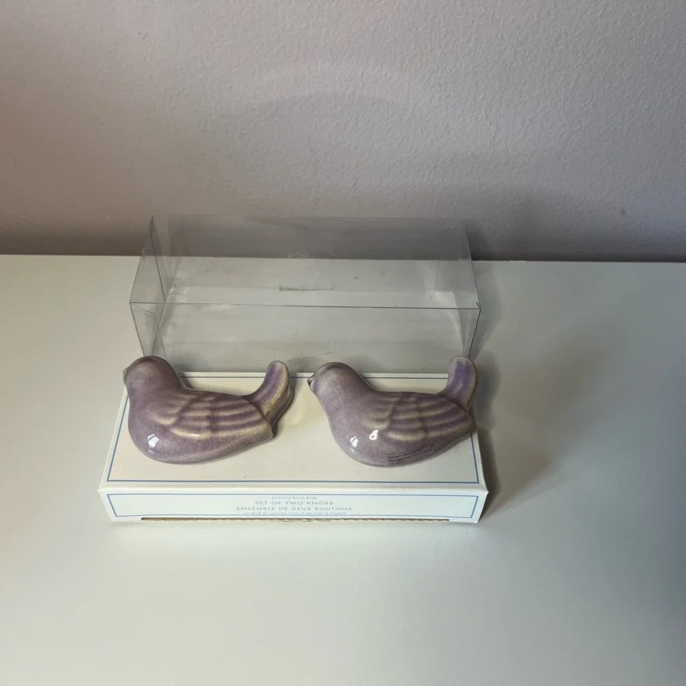 2 Pottery Barn Kids Handles/ Knobs Purple Distressed Bird Knobs W/Hardware